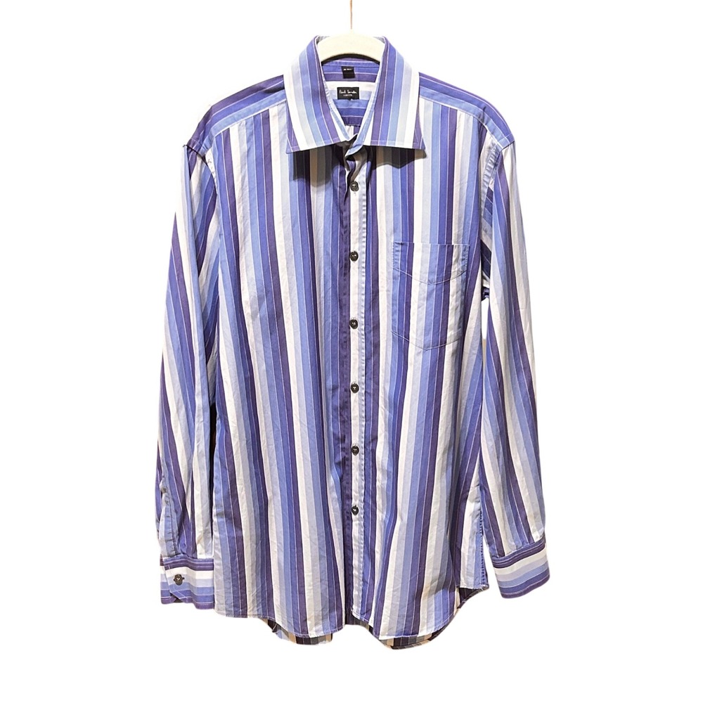 Paul Smith London Shirt 16 Blue Striped Made in Italy Button Down
